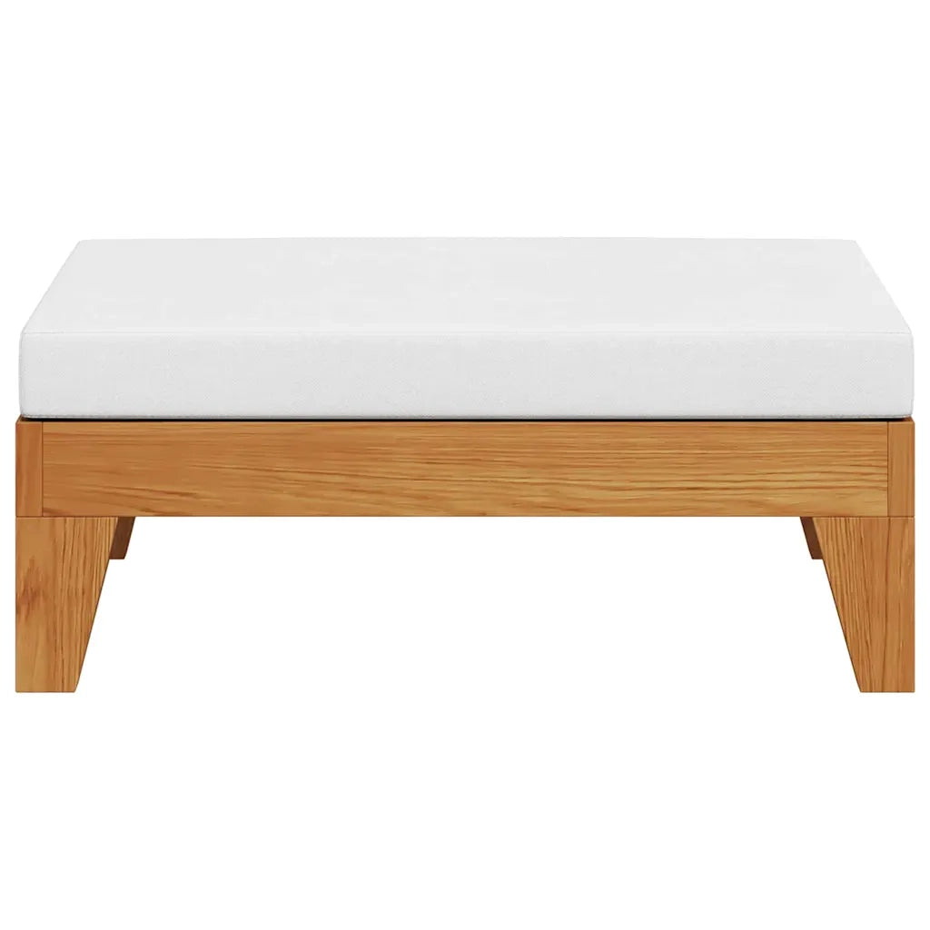 Poggiapiedi con Cuscino Bianco Crema in Massello d'Acacia 312152