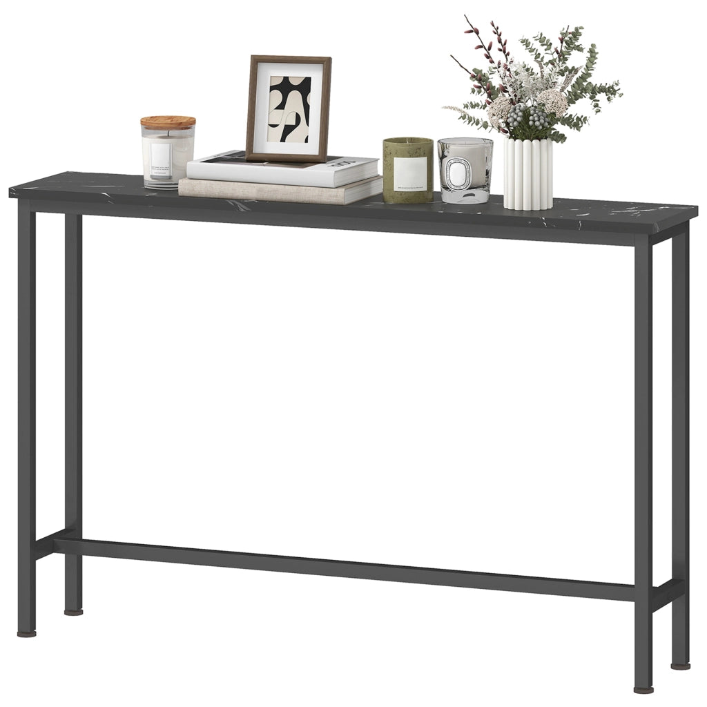 Consolle Ingresso Stretto con Piano Effetto Marmo e Struttura in Metallo ¨C Minimal ¨C 100x20x66 cm Nero