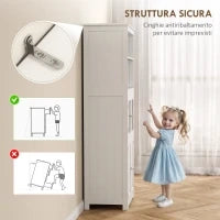 Mobile Dispensa con 2 Ripiani Aperti e 2 Armadietti con Ante, in MDF e Vetro, 60x30x162 cm, Bianco