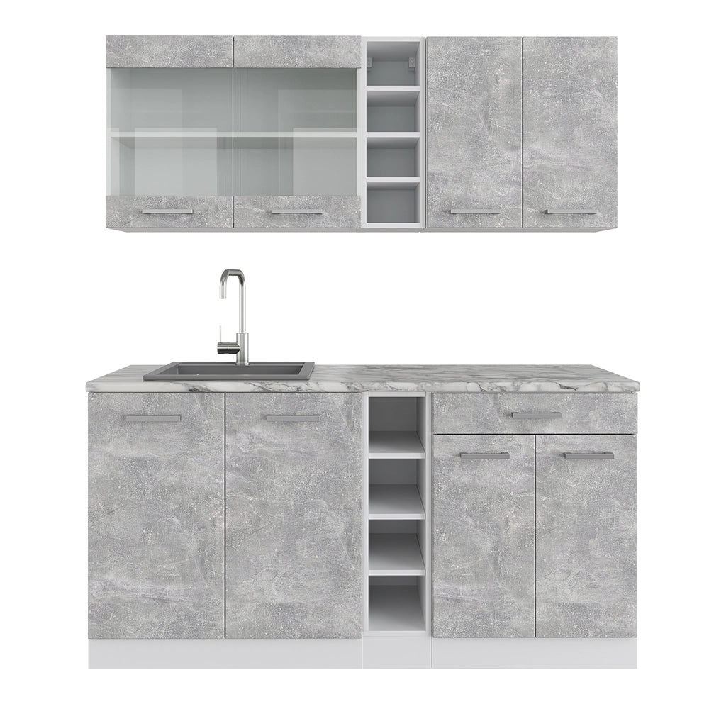 Vicco Cucina completa Cemento/Bianco 160 cm senza piano di lavoro