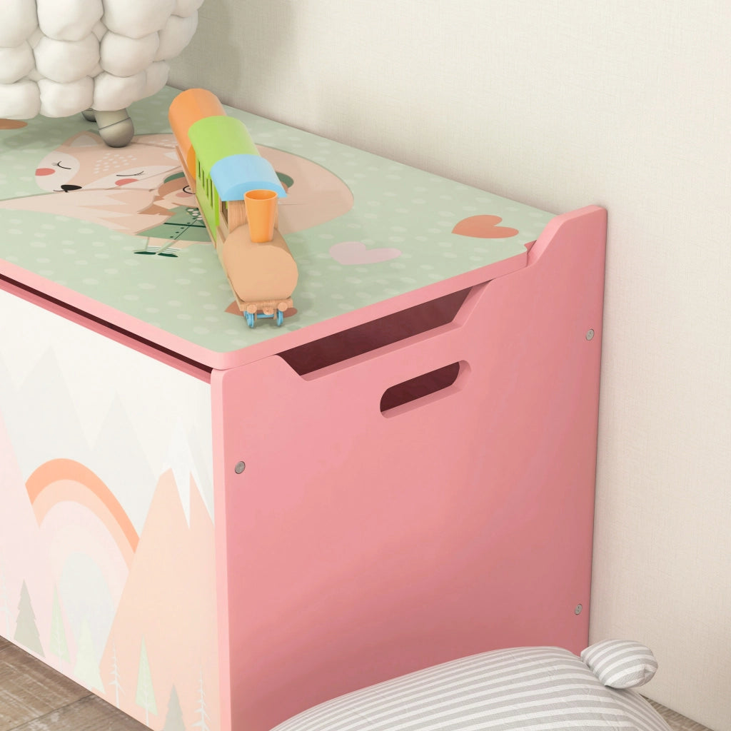 EasyComfort Baule Portagiochi per Bambini con Coperchio e Cerniera di Sicurezza in MDF, 60x37x39cm, Rosa