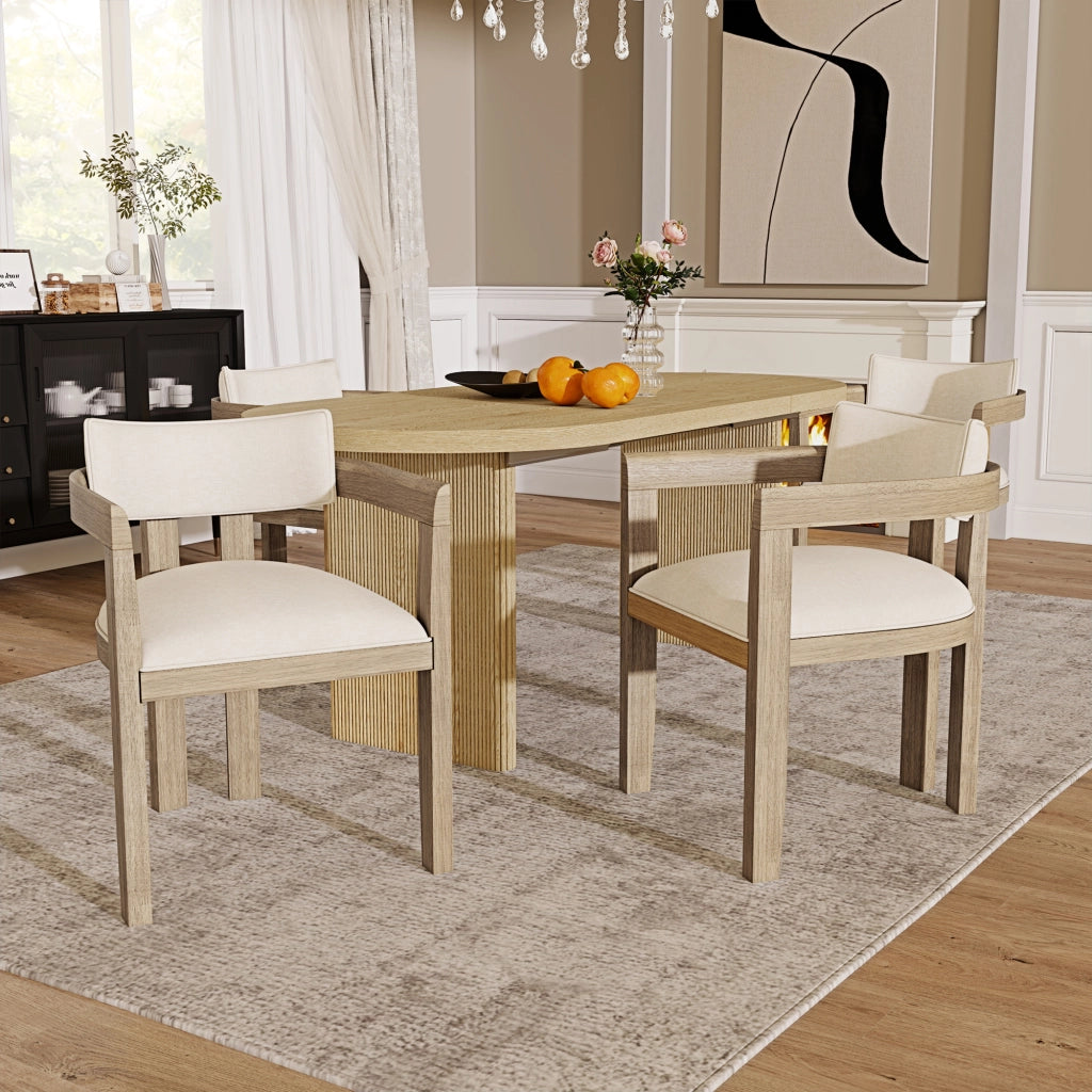 Sedie da Pranzo in Legno Massello ¨C MINIMAL ¨C Tessuto Lino, Naturale, Stile Moderno