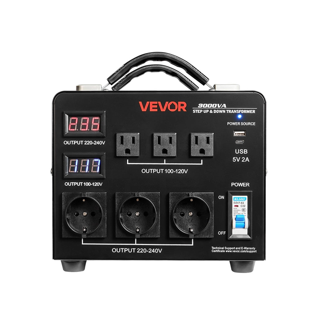Trasformatore di Tensione Automatico 3000 VA 110V 220V Step-Up Step-Down, Convertitore con 3 Prese USA 3 Prese UE e Display LCD