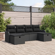 Set Divano Giardino di 6 Pezzi con Cuscini Nero Polyrattan