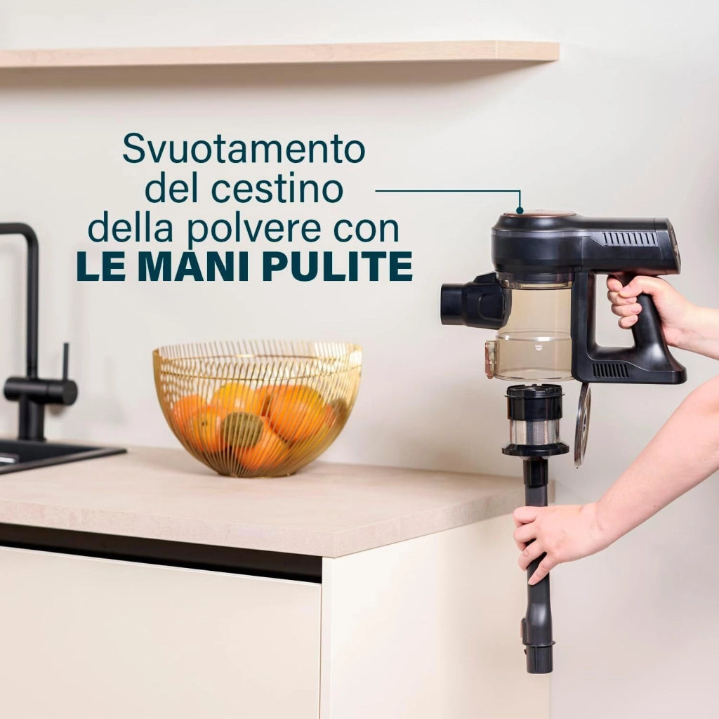 Princess 01.339390.01.001 scopa elettrica Aspirapolvere a bastone Batteria Secco HEPA Senza sacchetto 0,6 L 220 W Nero, Marrone