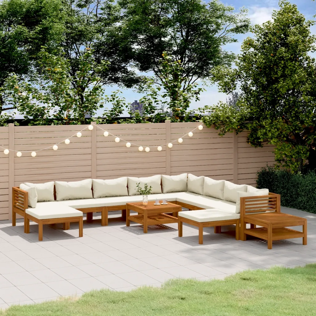 Set Divani da Giardino 12 pz con Cuscini Crema in Legno Acacia cod mxl 42629