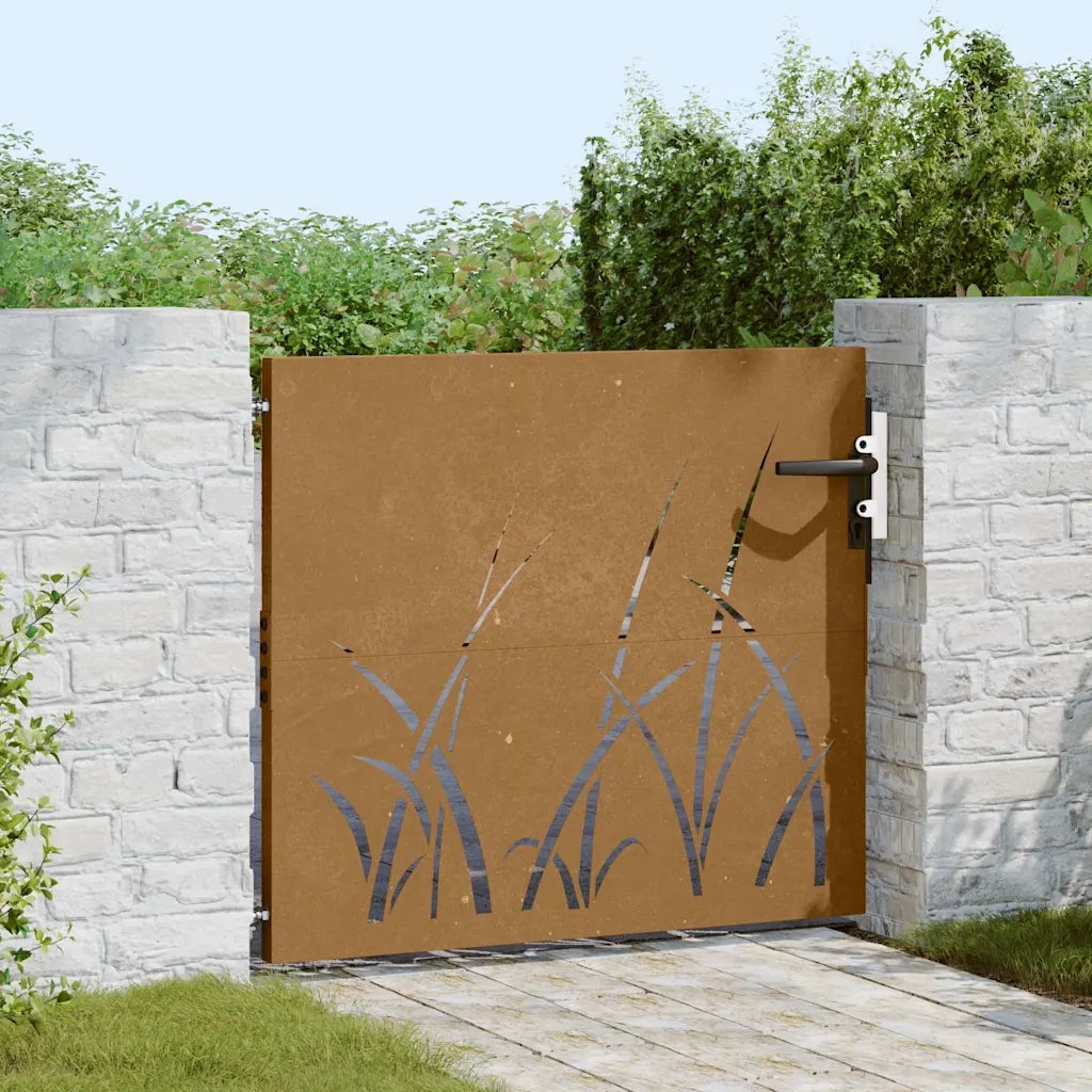 Cancello da giardino 85x100 cm in acciaio Corten con design erba 153221