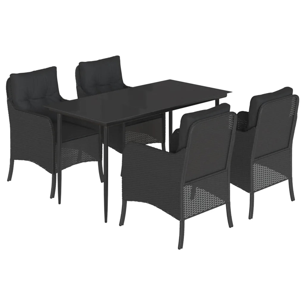 Set da Pranzo da Giardino 5 pz Nero con Cuscini in Polyrattan