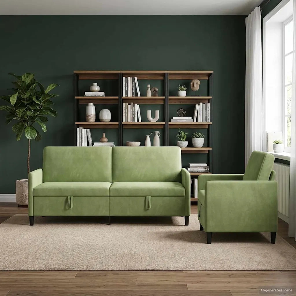 Set di Divani con Storage 2 pz Verde chiaro Poliestere 3429249