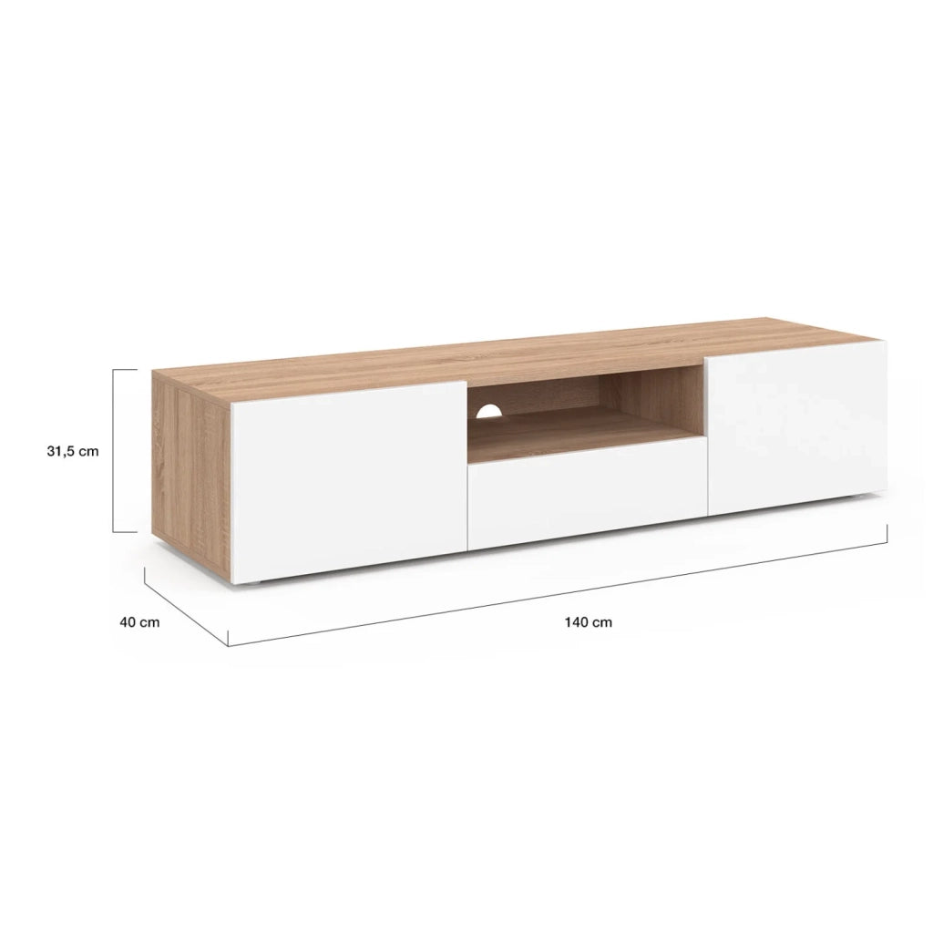 IDMarket - Mobile TV ELI 140 cm in faggio con ante bianche