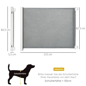 Barriera estensibile a forbice con riavvolgimento automatico per scale porte e corridoi in acciaio grigio 5,5 × 115 × 82,5 cm