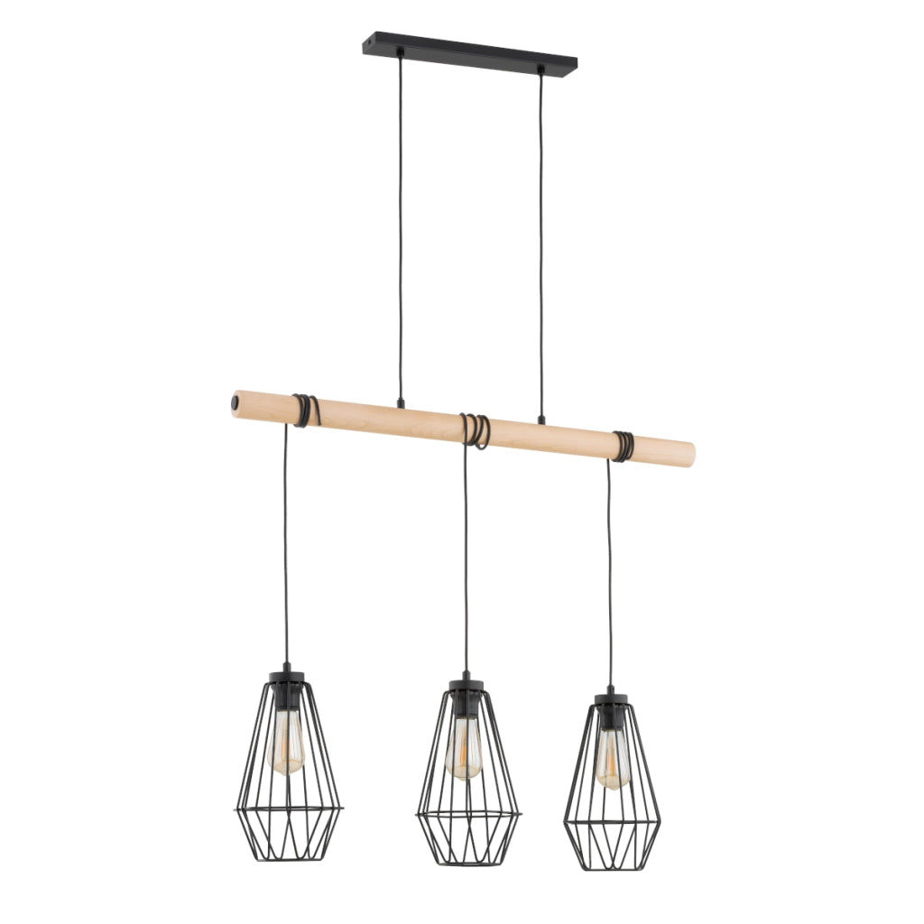Lampada a sospensione rustica trave legno 3xE27 REJA