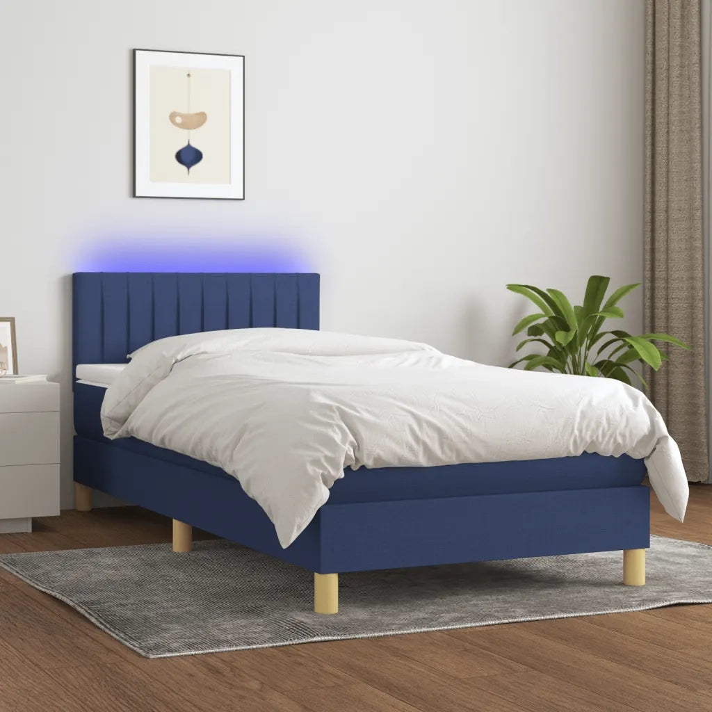 Letto a Molle con Materasso e LED-Struttura Letto con Materasso Blu 90x200 cm in Tessuto 864184