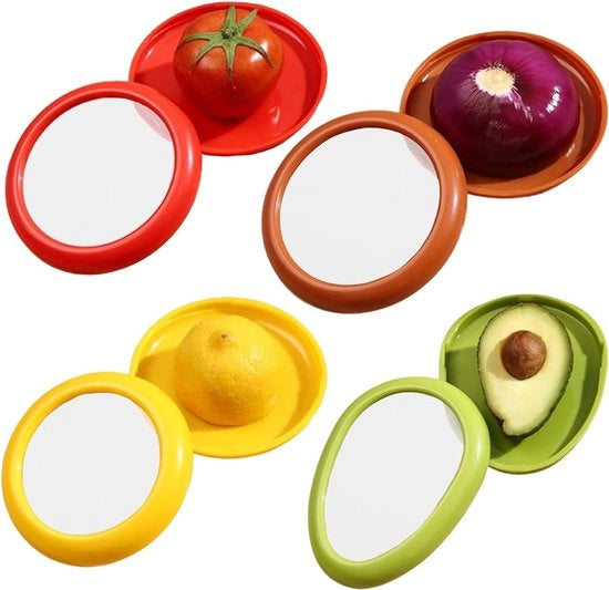 Contenitore di conservazione per frutta e verdura, 4-pack di scatole di silicone raffreddabili riutilizzabili con coperchio per melone, limone, avocado, pomodoro e verdura per mantenere il cibo fresco (miscela, 4-pack)