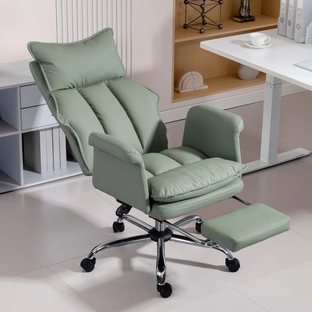 Sedia da ufficio con schienale reclinabile e poggiapiedi ¨C zephmum ¨C verde, similpelle, imbottita