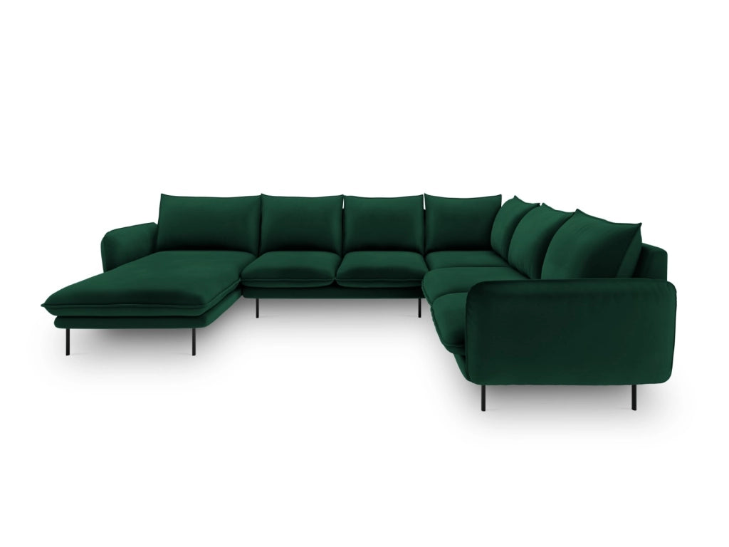 Cosmopolitan Design - Divano panoramico destro "Vienna" 7 posti in velluto verde bottiglia 