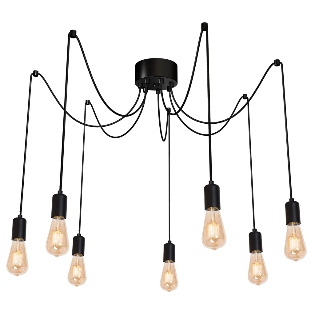 Lampada a sospensione Luminex Spindel nera 7xE27 regolabile