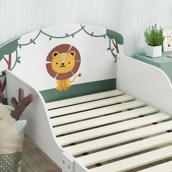 Letto Basso per Bambini 3-8 Anni 150x77x60 cm con Spazio Contenitore e Sponde Laterali in MDF Verde