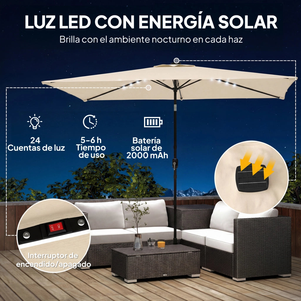 Ombrellone da Giardino con Luci LED Solari ¨C zephmum ¨C Crema 2.9x2.5 m