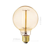 LAMPADINA CARBON, E27, GLOBO G95, VETRO AMBRATO, 25W, <60 LM, COLORE CALDO 2000K, FILAMENTO ONDA ERTICALE, CLASSE E, DIMMERABILE