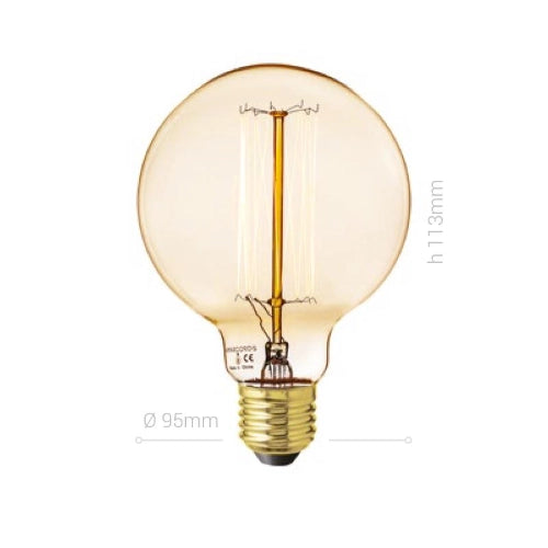 LAMPADINA CARBON, E27, GLOBO G95, VETRO AMBRATO, 25W, <60 LM, COLORE CALDO 2000K, FILAMENTO ONDA ERTICALE, CLASSE E, DIMMERABILE