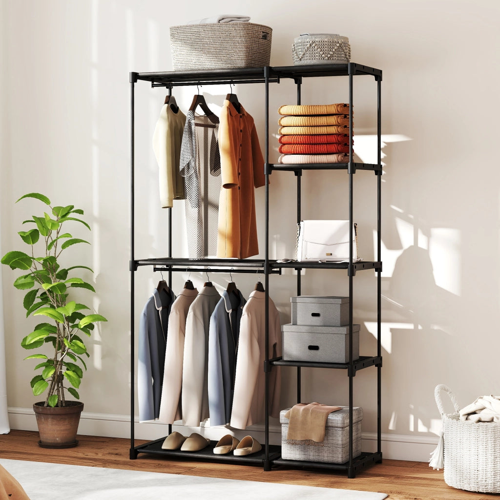 Armadio Portatile con Ripiani e Appendiabiti ¨C Zephmum ¨C Nero 111x43x185 cm