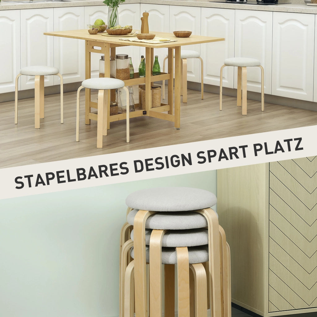 Pouf Imbottito Set 4 Pezzi ¨C Xylo ¨C Impilabile Gambe Legno Crema