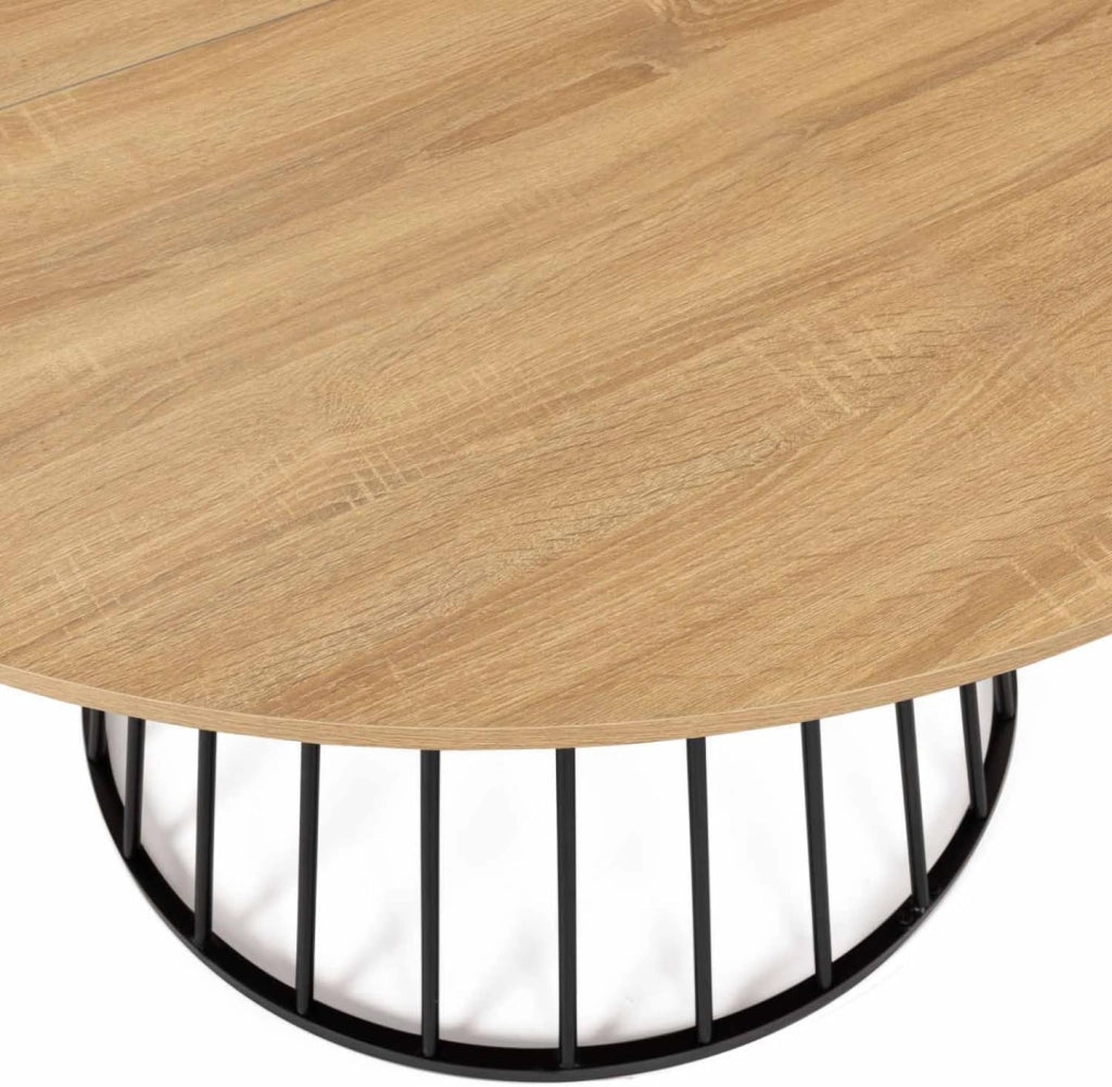 YUNA Tavolo da pranzo rotondo per 6 persone con piano in legno e gamba in filo metallico nero 110 cm