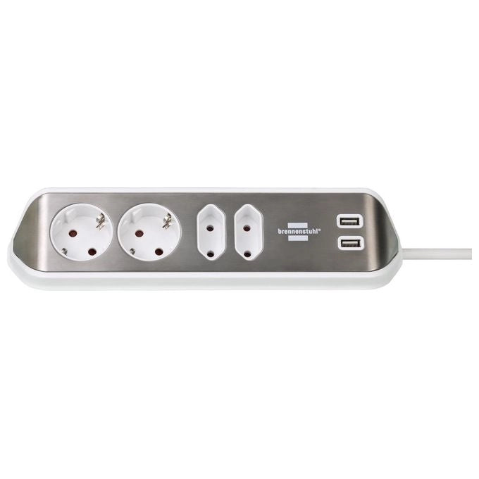 Brennenstuhl 1153590420 prolunghe e multiple 2 m 4 presa(e) AC Interno Argento, Bianco