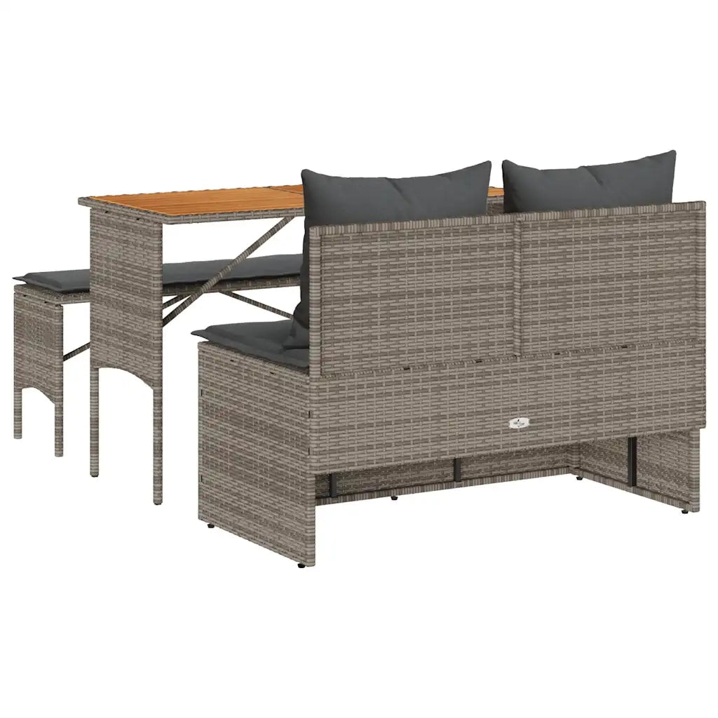 Set da Pranzo da Giardino 3 pz con Cuscini in Polyrattan Grigio