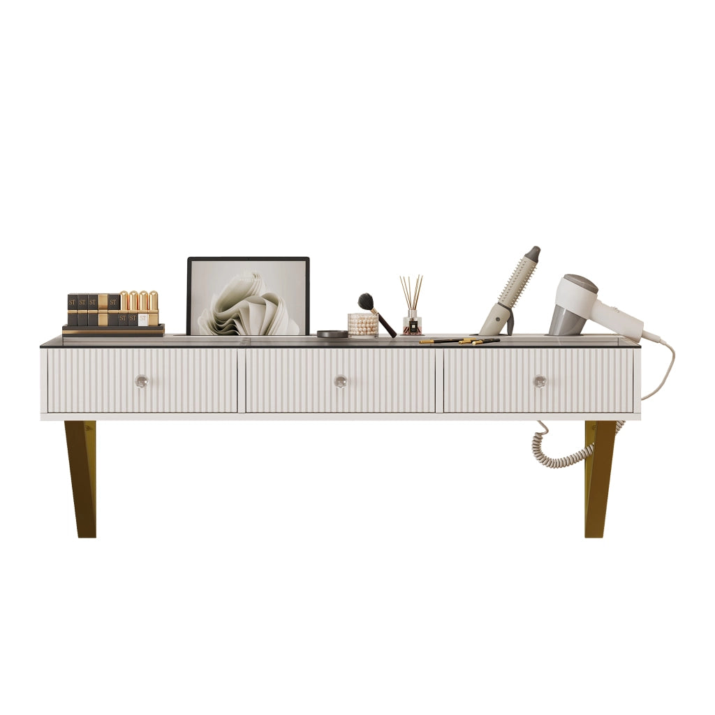 Toeletta sospesa con 3 cassetti, piano in vetro, bianco, 120¡Á40¡Á45 cm