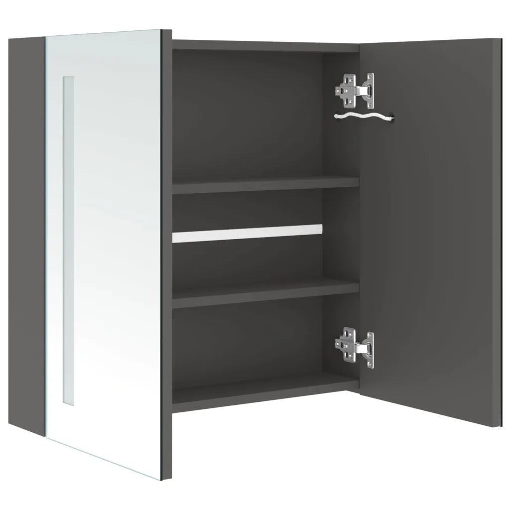 Armadietto Bagno con Specchio e LED-Mobiletto a specchio Grigio 62x14x60 cm