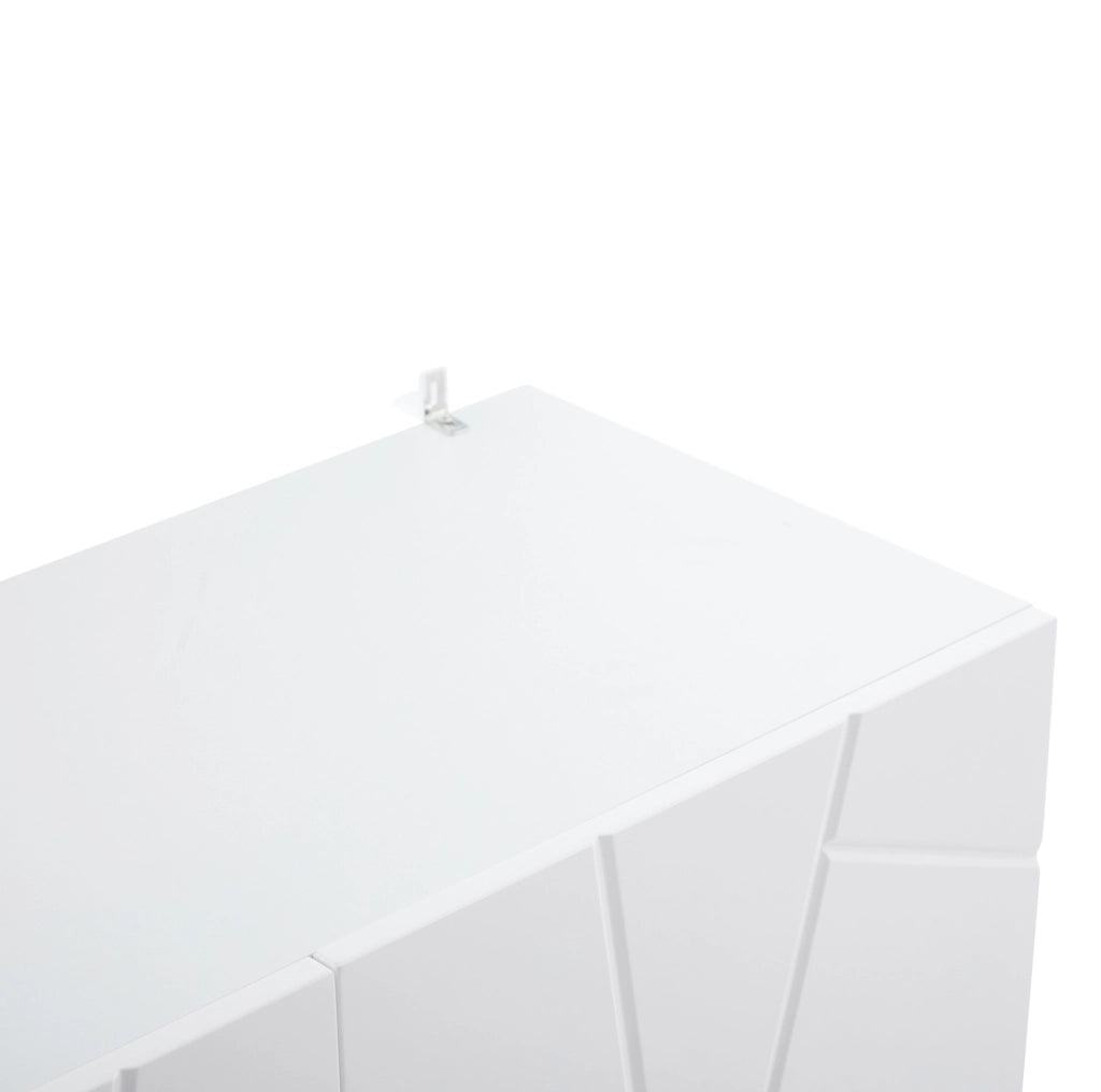 Credenza moderna 130 cm con 3 ante; ante lucide; ripiani regolabili; bianco oro