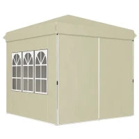 Gazebo da Giardino Pop Up con 2 Finestre e Gambe Regolabili, in Metallo e tessuto Oxford, 248x248x270 cm, Crema
