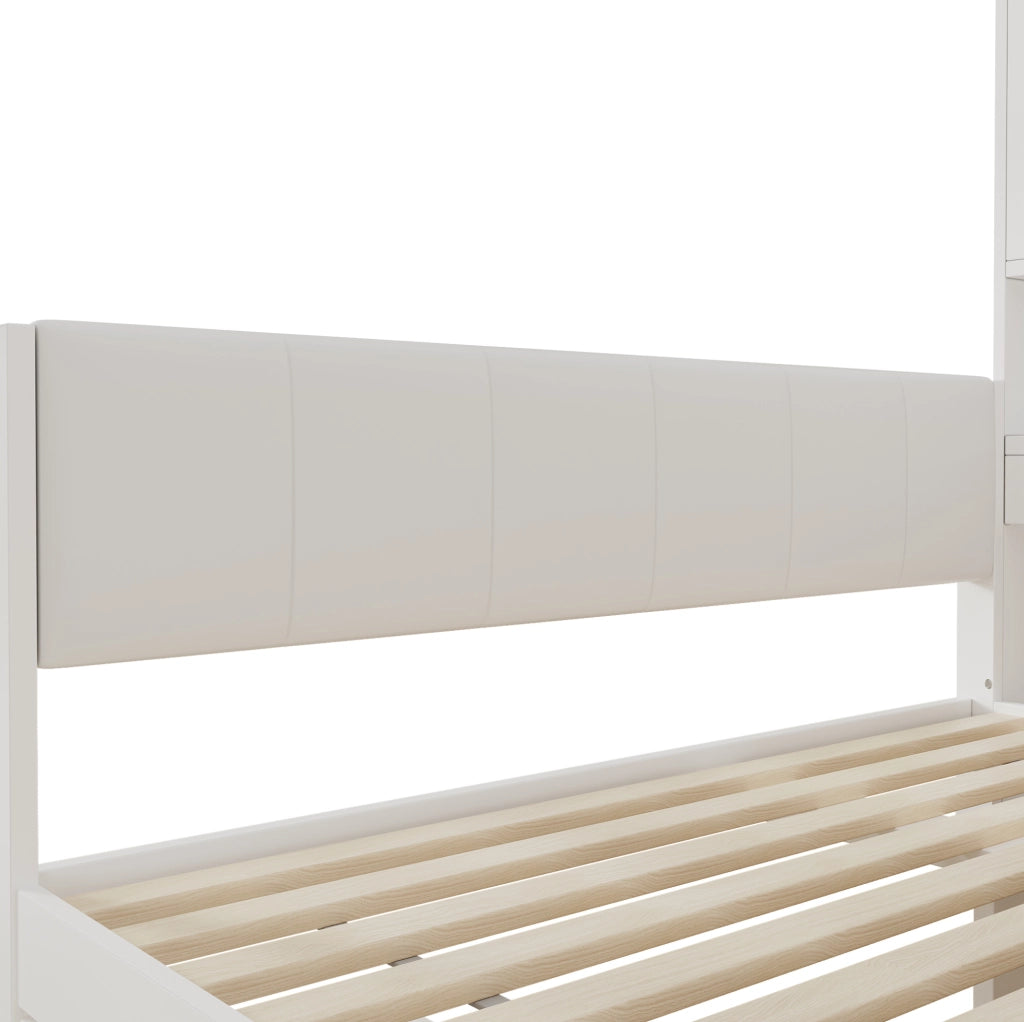 Letto singolo e matrimoniale 140x200 cm con LED; porte USB; cassetti e vani; bianco
