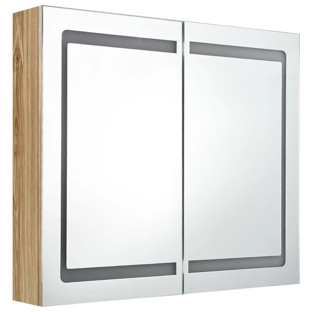 Armadietto Bagno con Specchio e LED Rovere 80x12x68 cm 326515