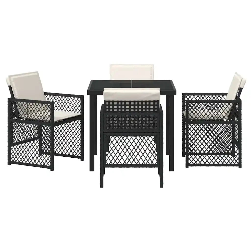 Set da Pranzo per Giardino 5 pcs Nero polyrattan