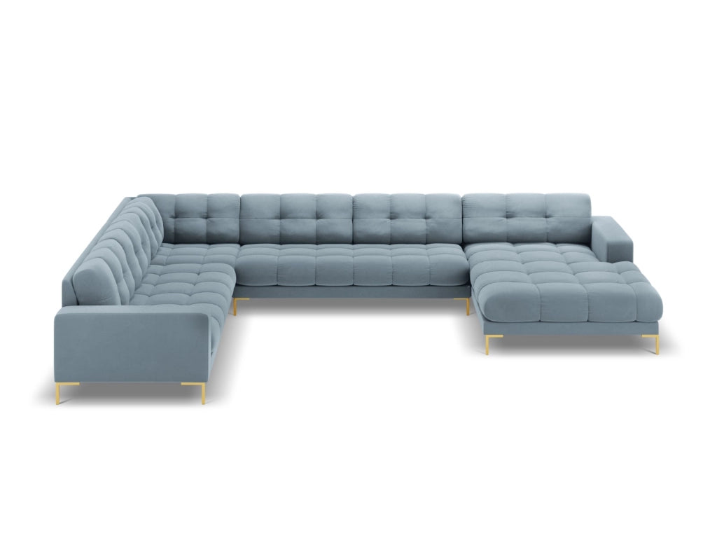Cosmopolitan Design - Divano panoramico sinistro "Bali" 7 posti in velluto azzurro 