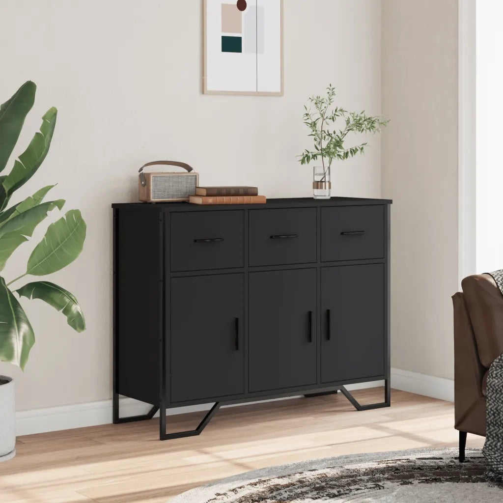 Credenza | Madia | Buffet da pranzo | Armadio da pranzo Nera 97x32,5x74,5 cm in Legno Multistrato