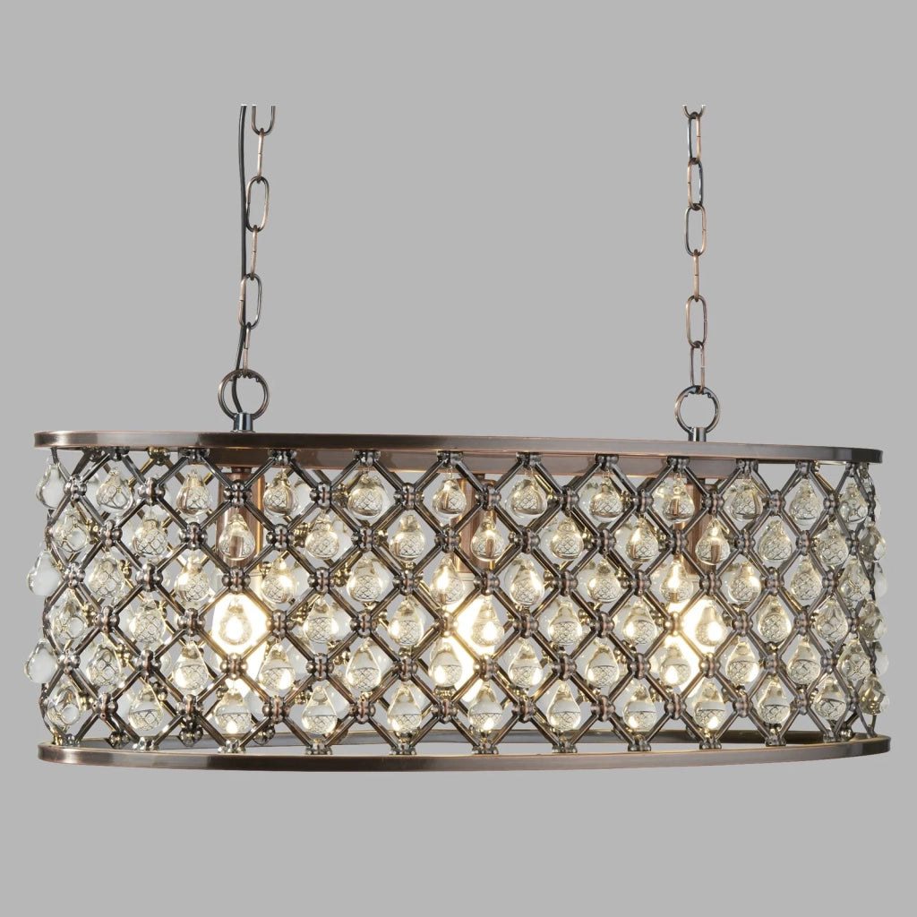 Lampadario Contemporaneo Marchesa Acciaio Rame Vetro 3 Luci E14
