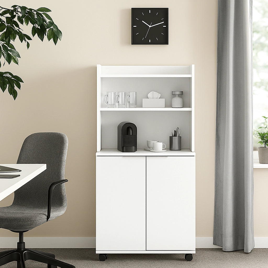 Mobile Multiuso in Legno Angolo Bar snack Ufficio Credenza con Ruote 2Ante