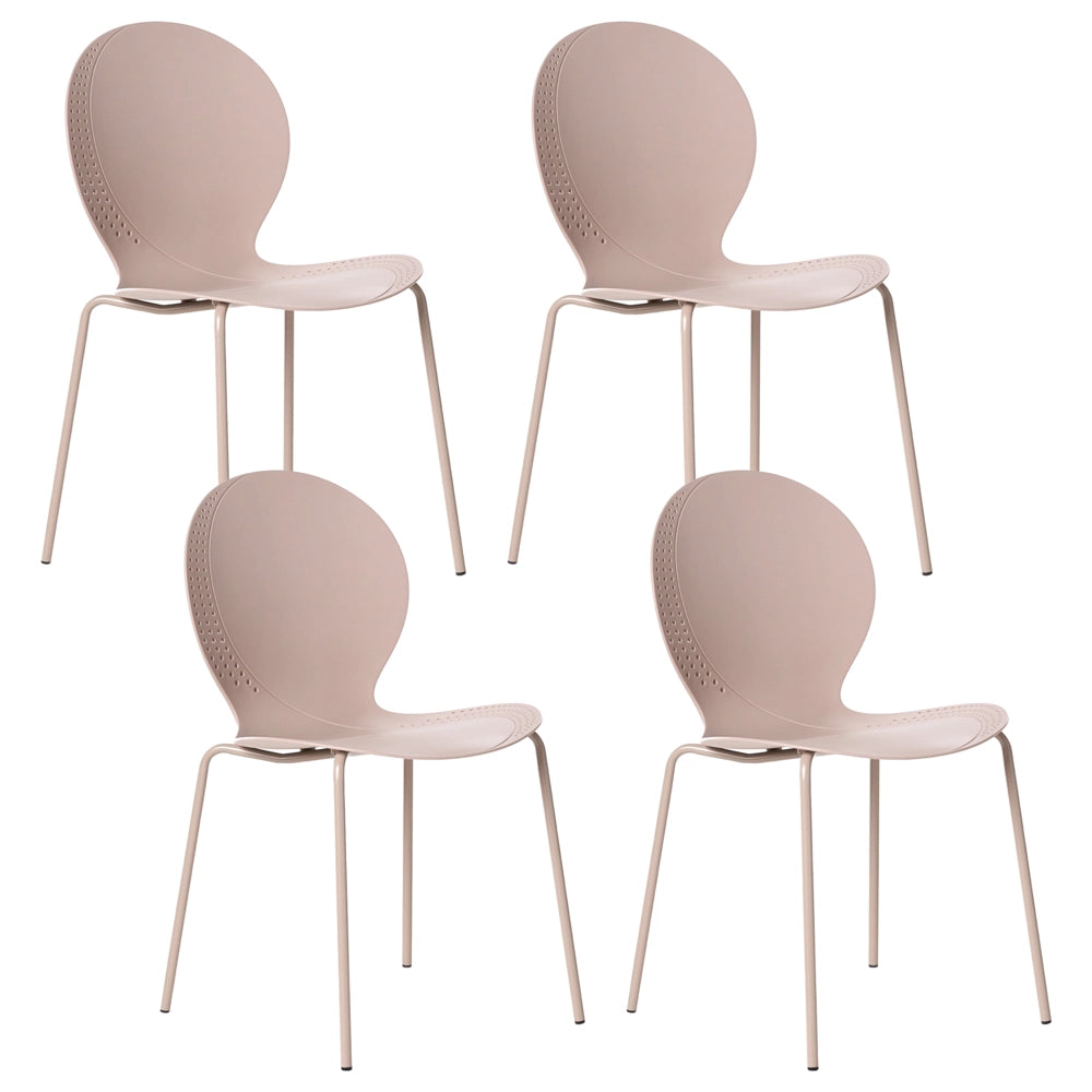 Set di 4 sedie da giardino beige in materiale sintetico plastico per interni ed esterni, sala da pranzo in stile moderno