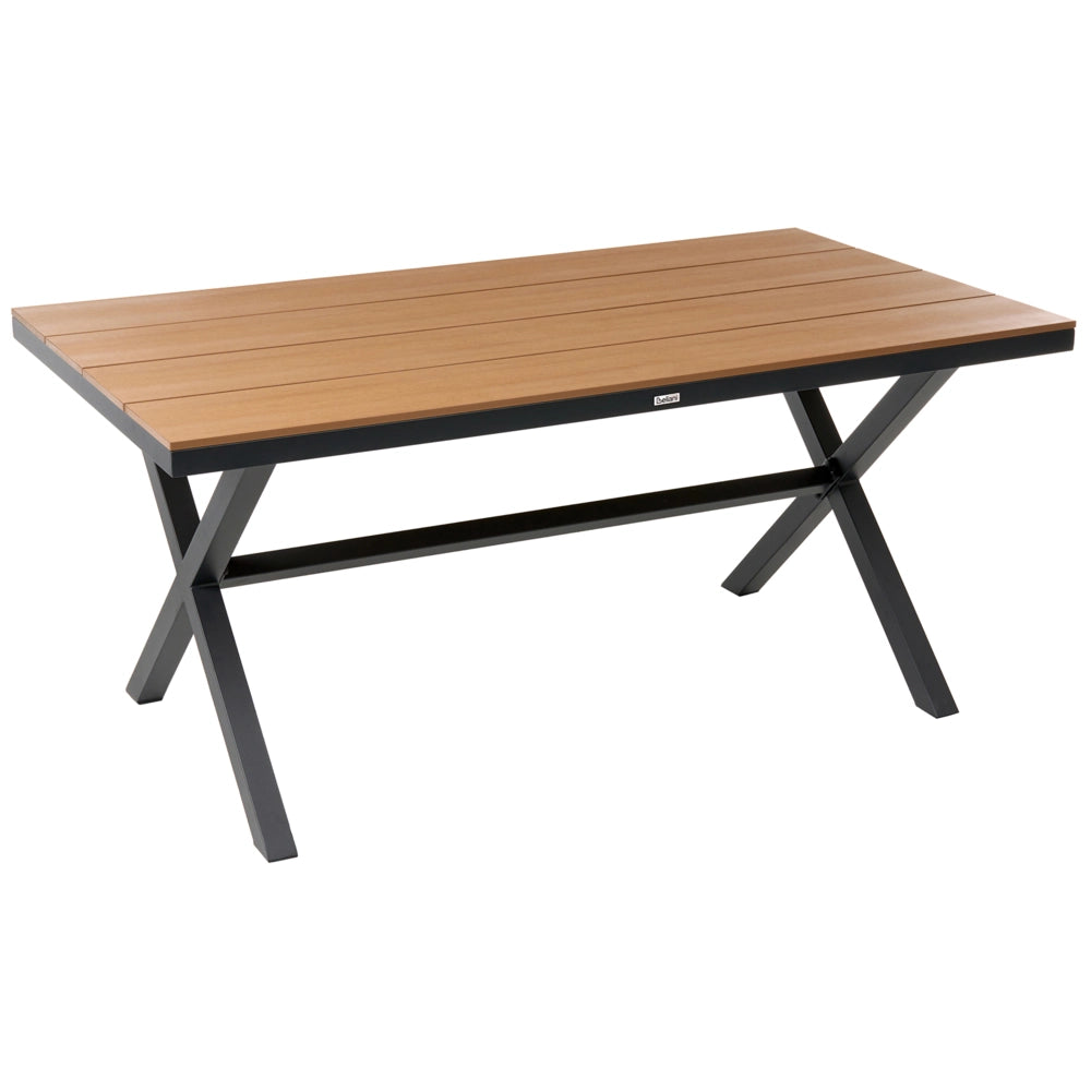 Set da pranzo da giardino a 4 posti Struttura in alluminio Nero Piano in legno plastico 4 sedie e tavolo da pranzo