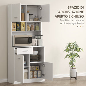 Mobile Dispensa da Cucina 80x35x180 cm 4 Armadietti 3 Ripiani e 1 Cassetto in Legno Bianco