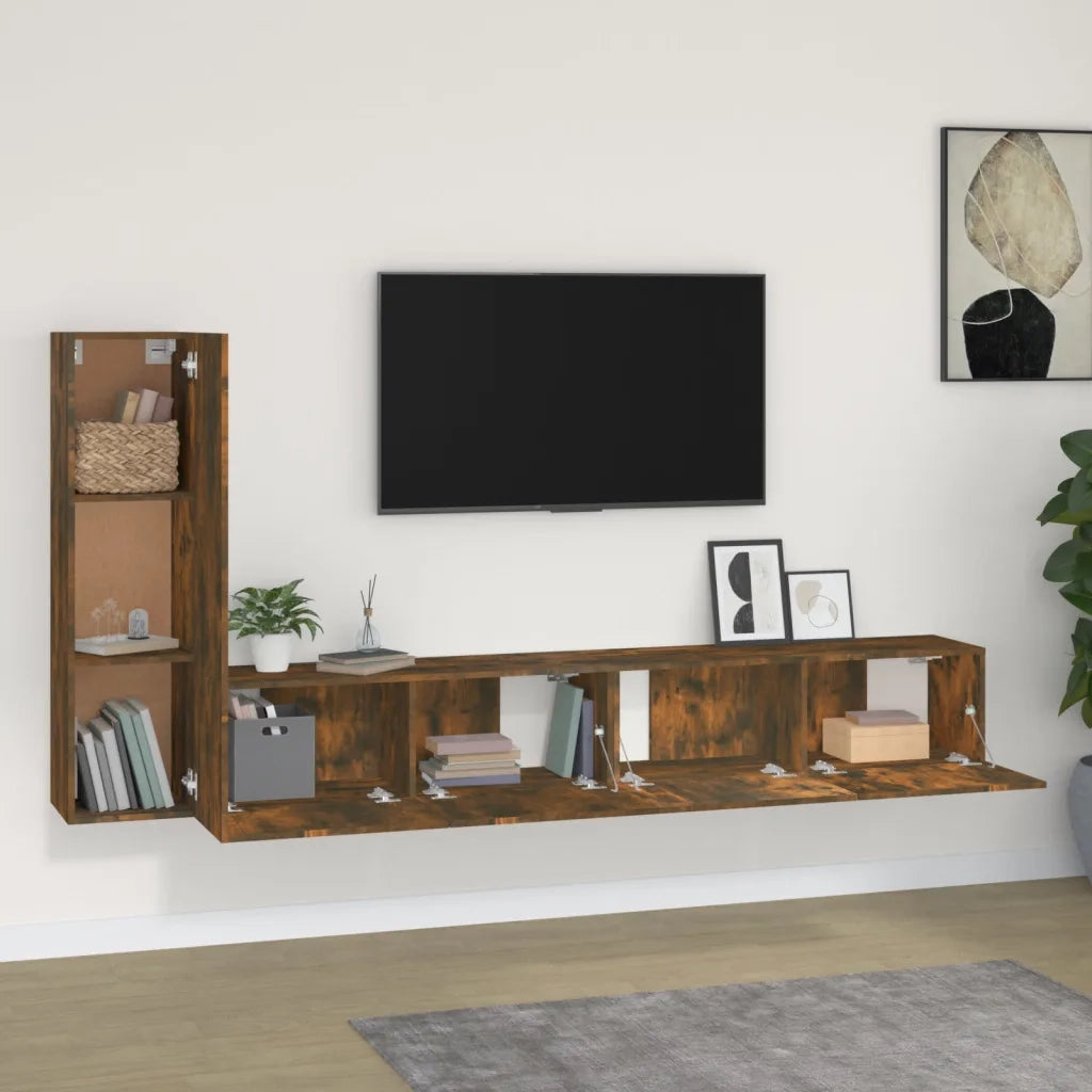 Set Mobili Porta TV 3 pz-Set di 3 Credenza per TV Rovere Fumo in Legno Multistrato 475625