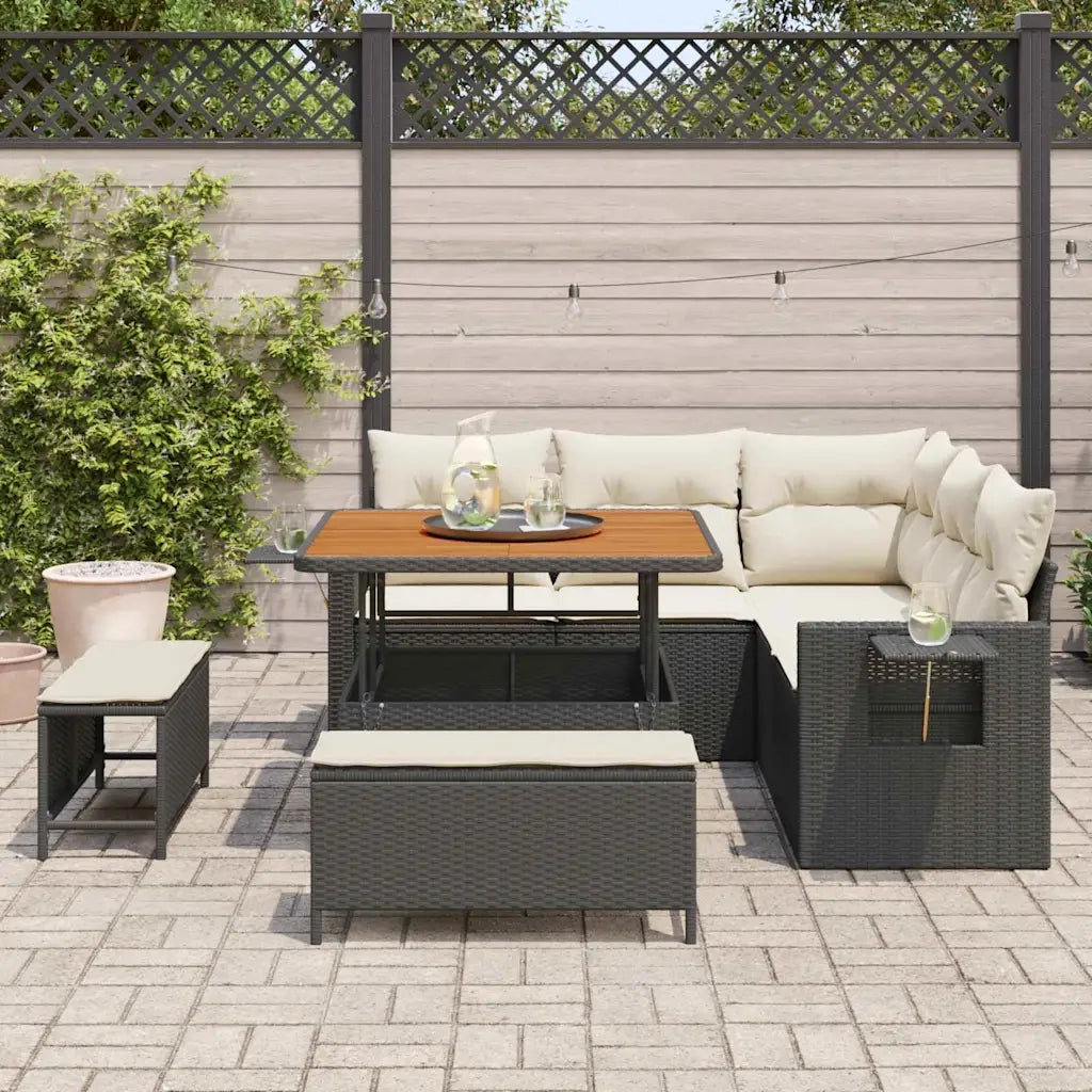 Set Divano da Giardino con cuscino 8 pcs Nero polyrattan