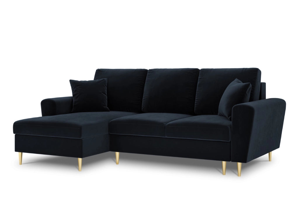 Cosmopolitan Design - Divano convertibile angolare sinistro con contenitore "Kyoto" 4 posti in velluto blu scuro 