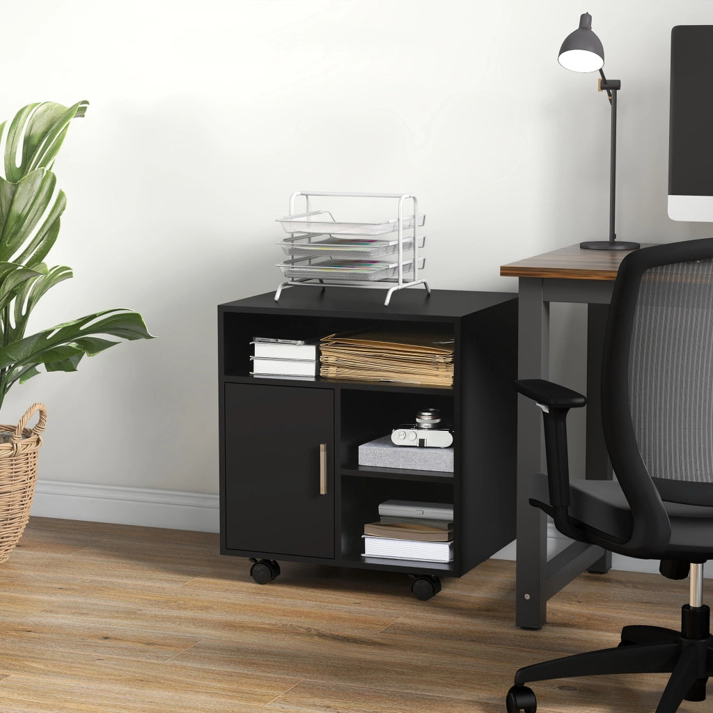Tavolo Multifunzione per Stampante con Cassetti ¨C Zephmum ¨C Legno Nero 60x50x65.5 cm