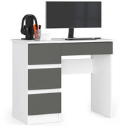 Scrivania per computer AKORD A7 Bianco 90 cm 4 cassetti inserto frontale Grigio Grafite 90x50x77 cm Modello a sinistra
