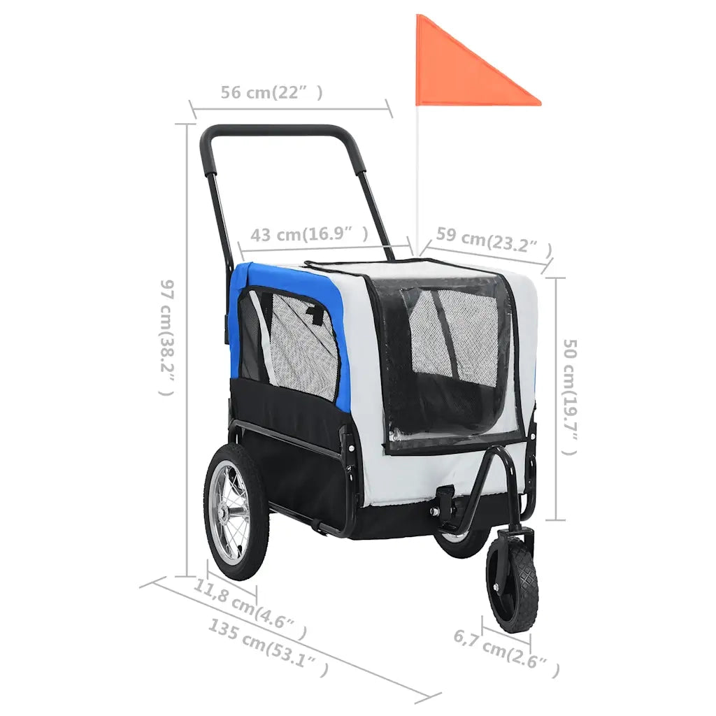 Rimorchio per Animali Domestici e Passeggino 2in1 Grigio e Blu 91763